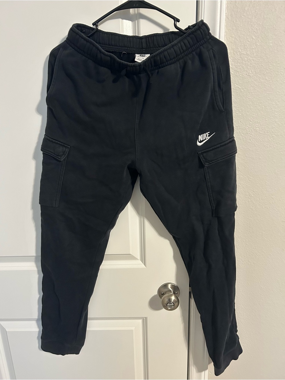 Nike Black Kids Cargo Joggers with White Swoosh